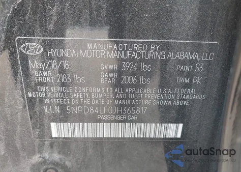 2018 Hyundai Elantra Sel from USA, damaged, VIN 5NPD84LF0JH365817